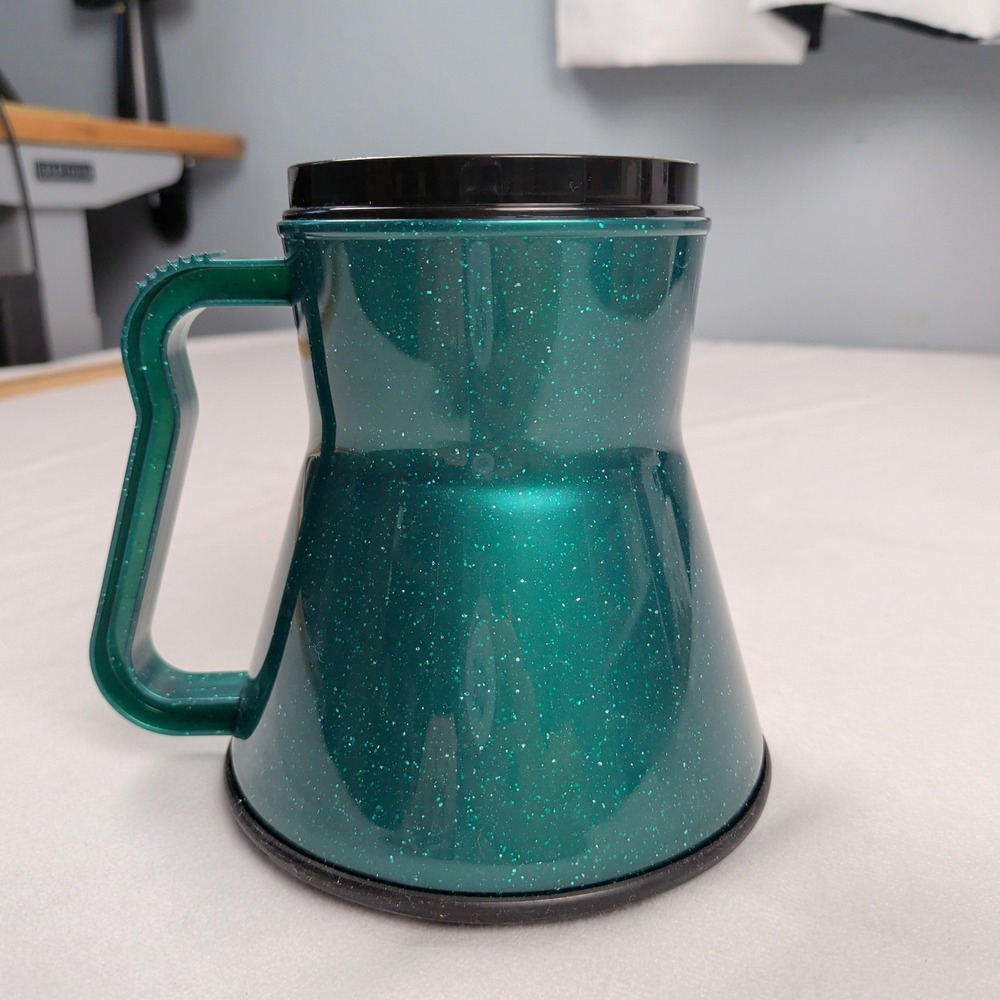Mobile Mug Non-Tip Travel Tumbler Teal Green Speckled Weighted Base Made in USA - Picture 3 of 9
